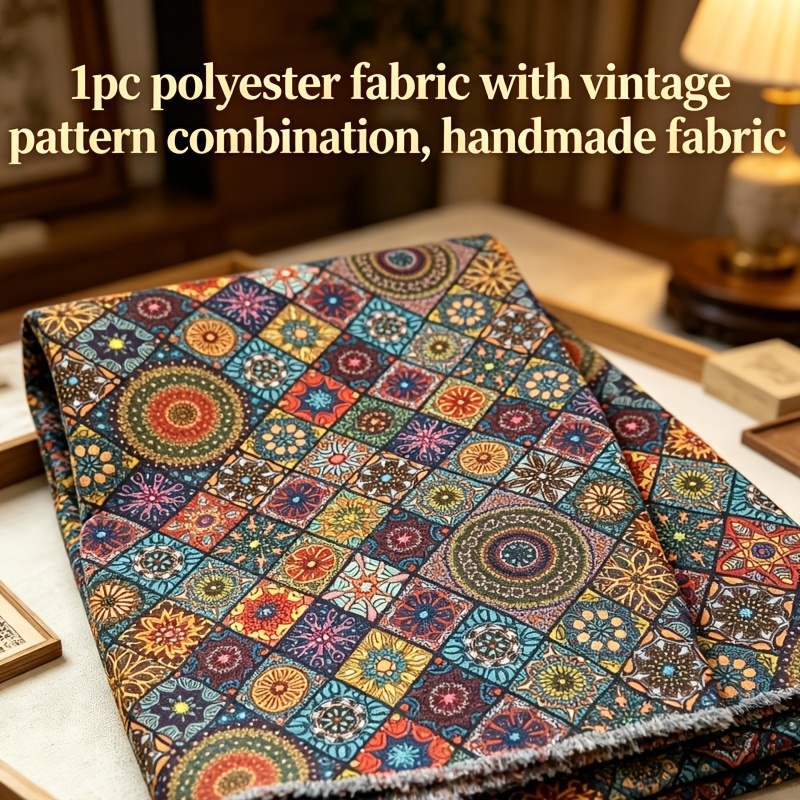 TEMU 1pc Tissu artisanal imprimé à motif carreaux et floral vintage multi-tailles, tissu imprimé en polyester durable pour taies d'oreiller, literie,