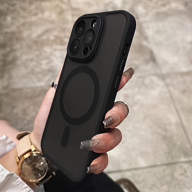 Luxurious Magnetic Frosted Black Phone Case, Supports Wireless Charging, Includes Lens Protection Film, Compatible with for iphone 16, 15, 14, 13, 12, 11 Pro Promax Plus Phone