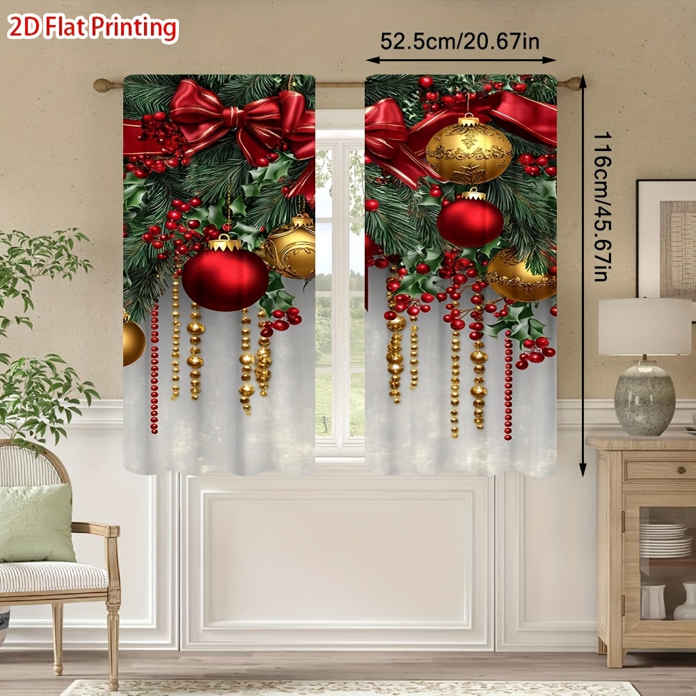TEMU 2d Flat - 2d Flat - 2pcs 2d Flat Printing Festive Ornament Garland Semi-blackout Curtains Rod - Room Decoration, Ideal For Kitchen, Art Space,