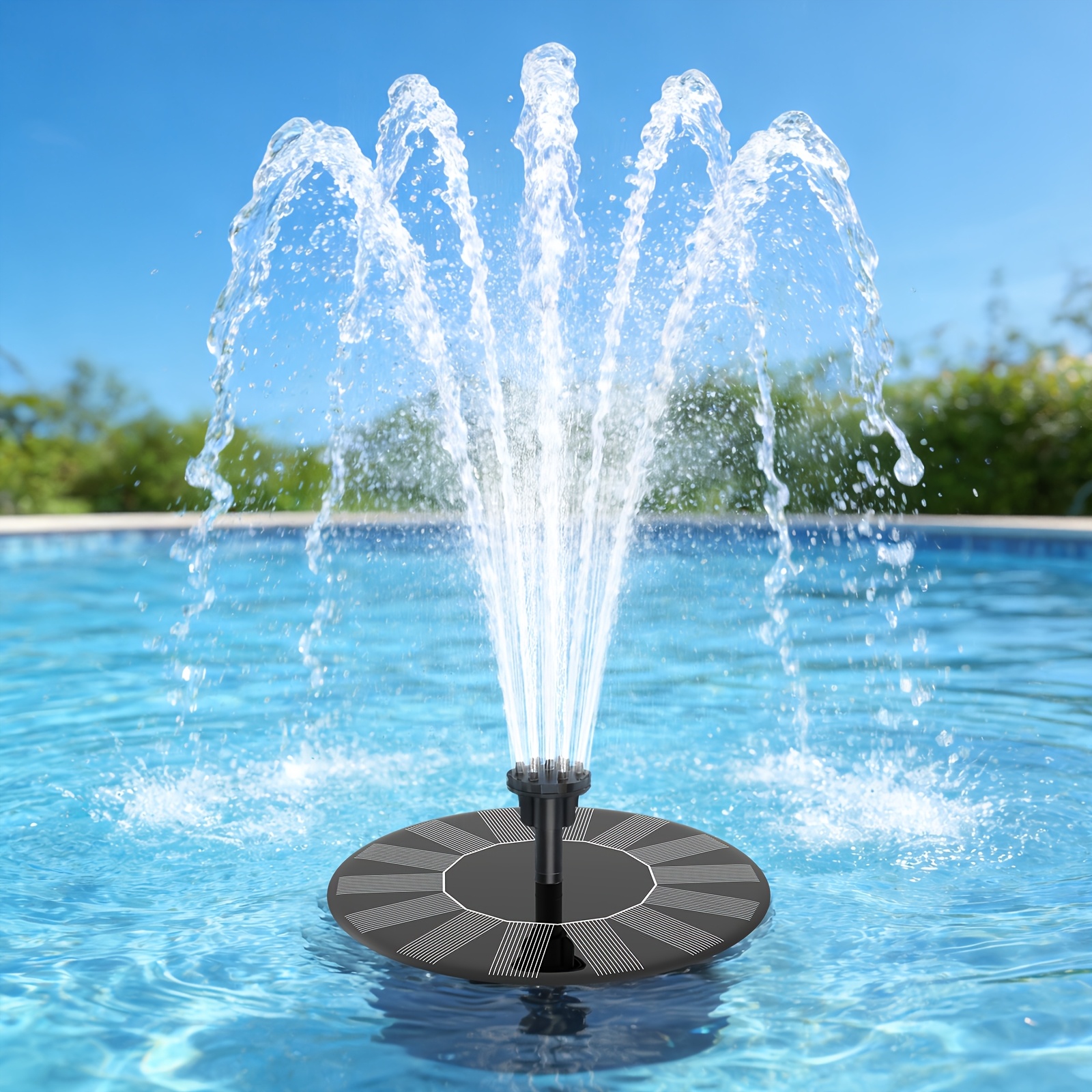 item picture solar fountain pump ipx8 fully automatic floating design   with 6 interchangeable nozzles and 4 fixing rods ideal for   fish tanks   and outdoor water features portable and easy to  