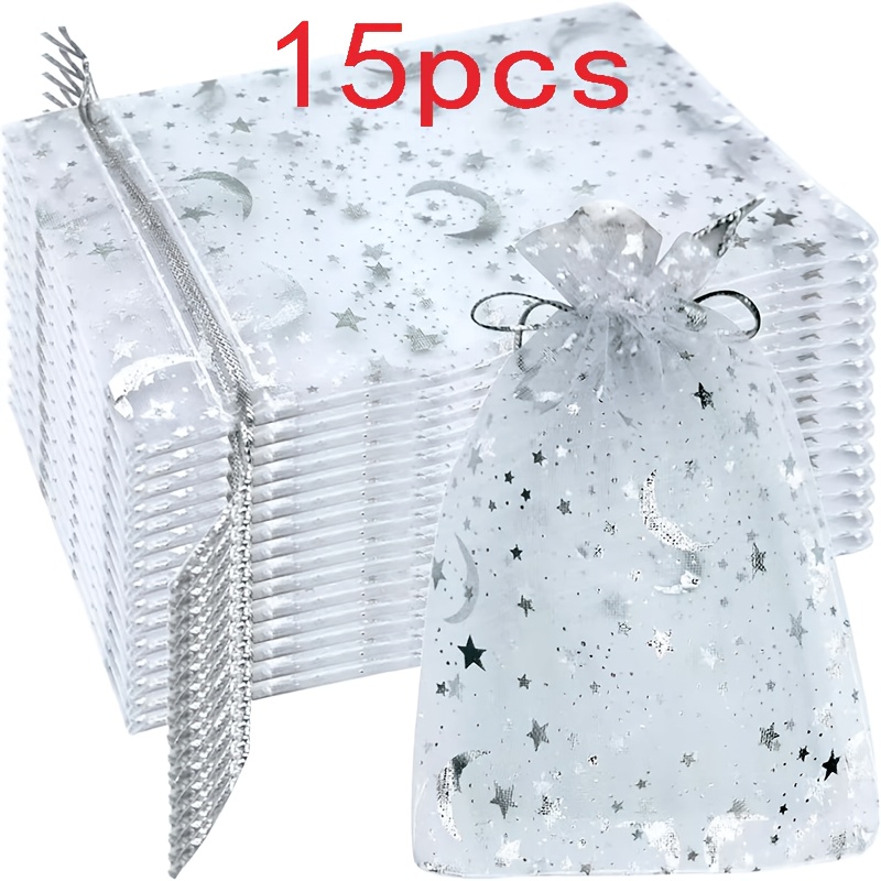 TEMU Gift For Her/him 23/15/8pcs Star Organza Bags, Golden And Stamping Mesh Drawstring Pouches, Gifts For Her/him, Christmas Mesh Bags, Snowflake
