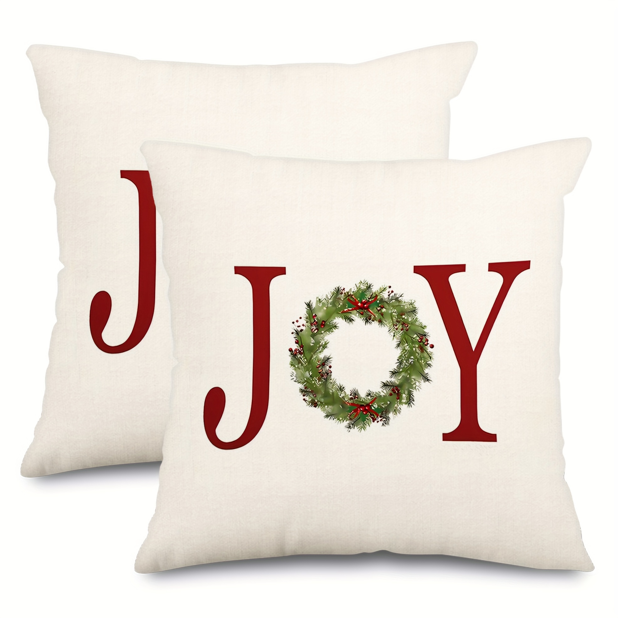 

Joy & Wreath Christmas Pillow Covers - 2pcs, , Zippered Decorative Throw Pillow Cases For Couch & Home, Machine Washable - Sizes 16x16, 18x18, 20x20 (pillowcases Only), Christmas Decor