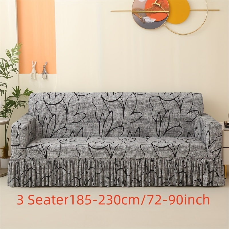 E-shop 1 Stück Boho-Stil Sofabezug mit Rock, Passend für Sessel bis Ecksofa, Langlebige Polyester-Spandex-Mischung, Maschinenwaschbar, Elastische