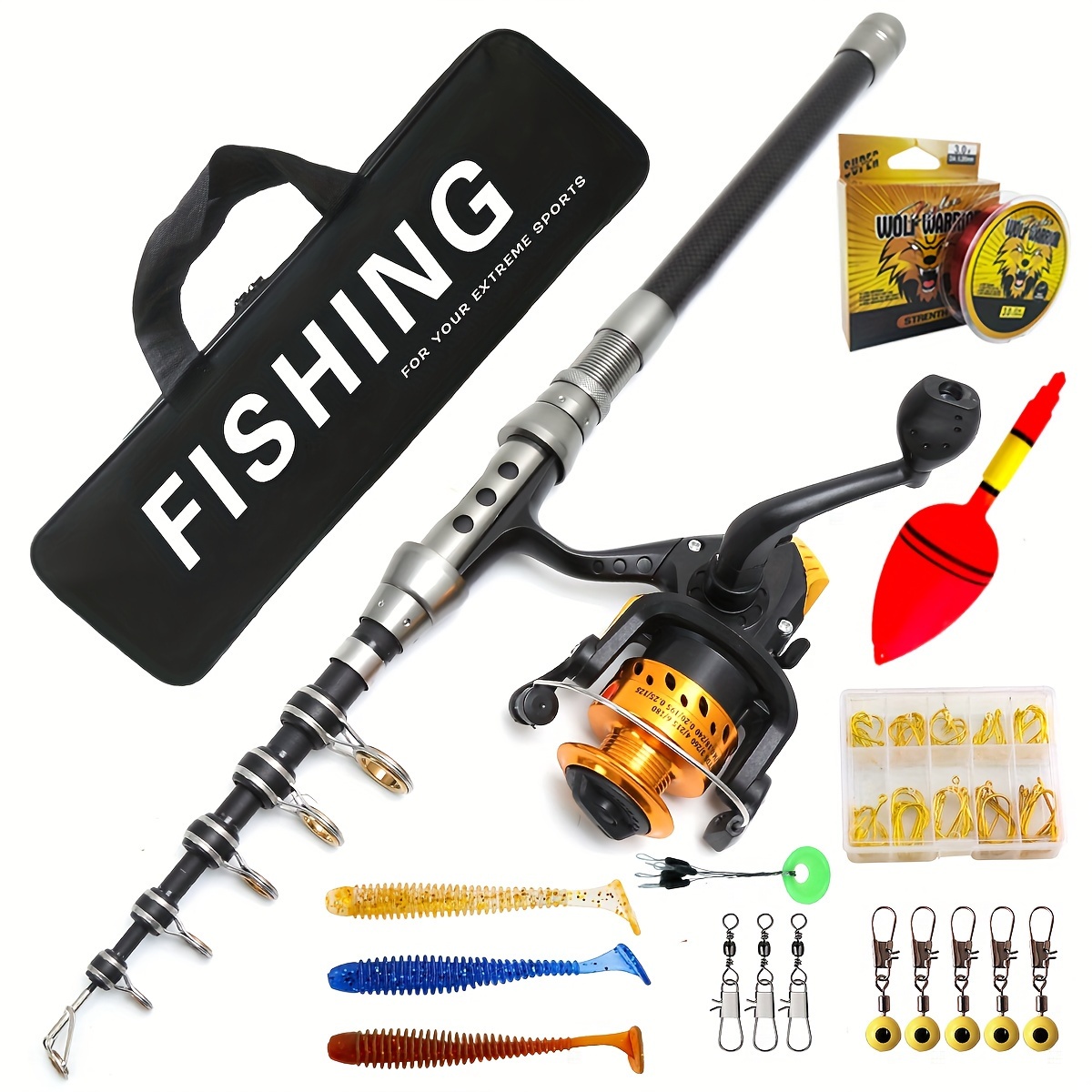 Ultralight Fishing Set Ready for Fishing 180 cm UL Carbon Rod + Expert500  Fishing Reel with Line + Bait Set Spinning Rod - Sectional Rod - 2 Pieces 
