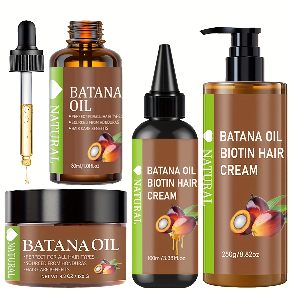 TEMU 4pcs Honduran Batana Hair Oil + Batana Oil + Batana Hair Cream + Batana Hair Milk, Pure Cold-pressed Extracts For Scalp And Hair Care, With