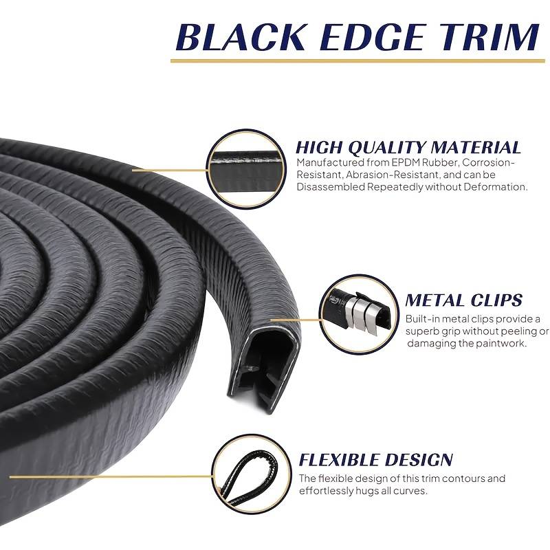 33FT U-Shape Car Door Edge Guard – Self-Adhesive Rubber Trim, Matte Black, Universal
