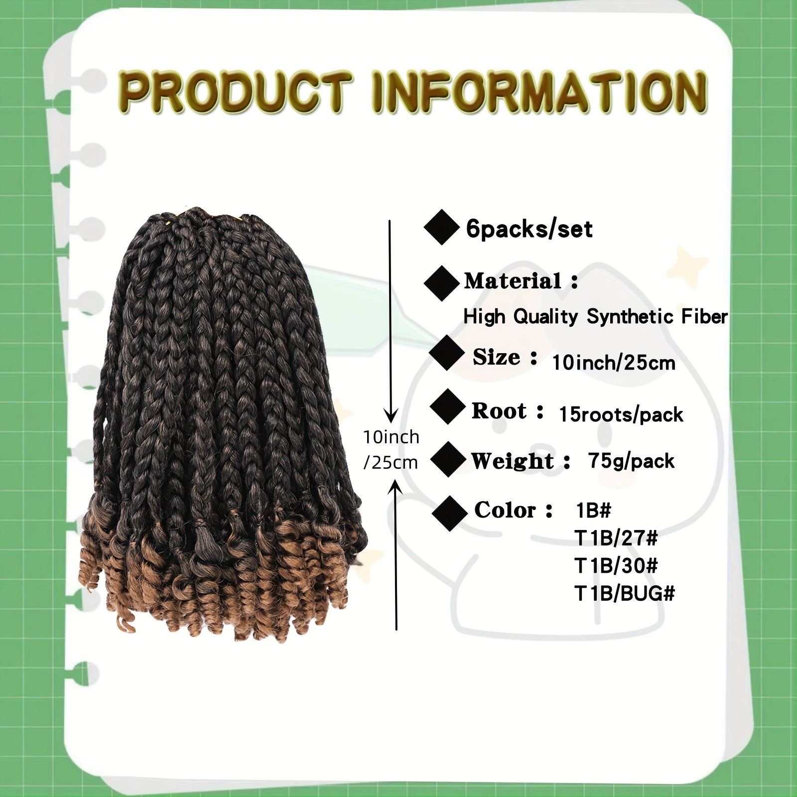 Short Crochet Box Braids with Curly End 10Inch Omber Bob Braid Hair for  Women, Kids Pre Stretched Synthetic Hair Braid Hair Black (T1B/30#, 10 6
