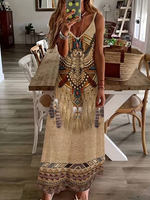 robe dété à bretelles spaghetti pour femmes, style rétro imprimé, mode décontractée ciblée
