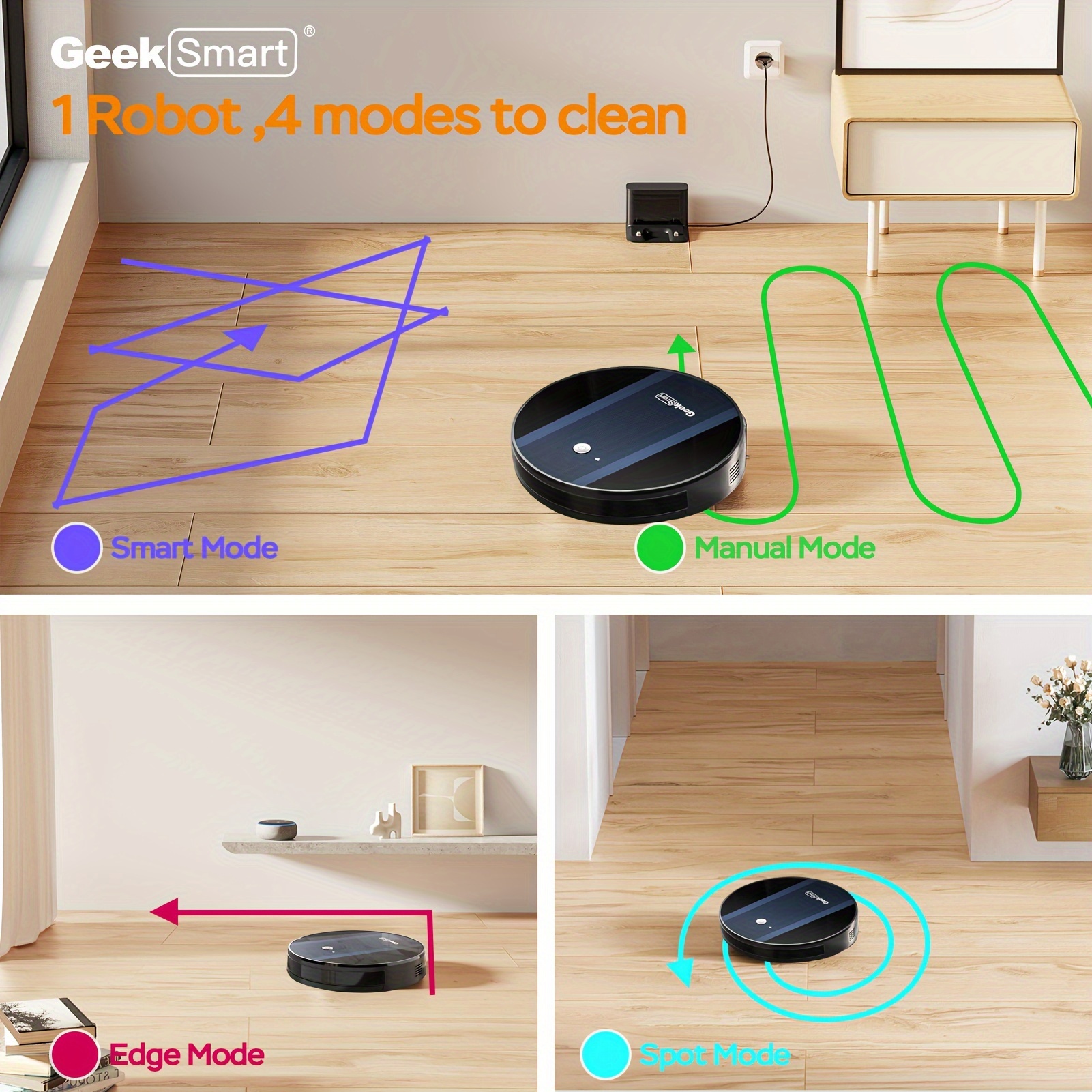

1pc, Geek Smart G6 Robot Vacuum Cleaner, 1800 Pa Suction, Super-thin, Cleans Hard Floor To Carpet, Wi-fi Connected App, 2600mah 100mins Runtime