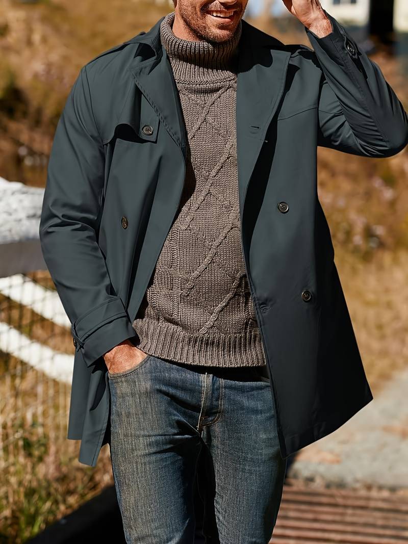 Trench Homme Décontracté – Double Boutonnage, Coupe Ample Et Chaude Pour L’hiver | Veste Coupe-vent Polyvalente