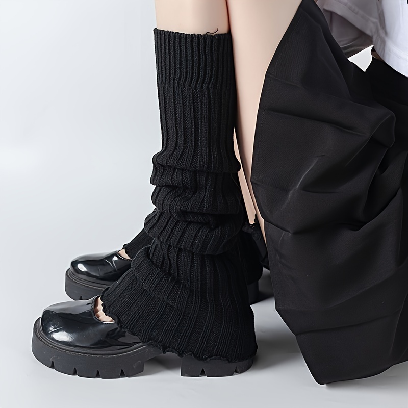 Image of Autumn/winter Style, Pair Of Women's Sock Sleeves, Black Y2k Personality Calf Socks, Comfortable Versatile For Daily Use