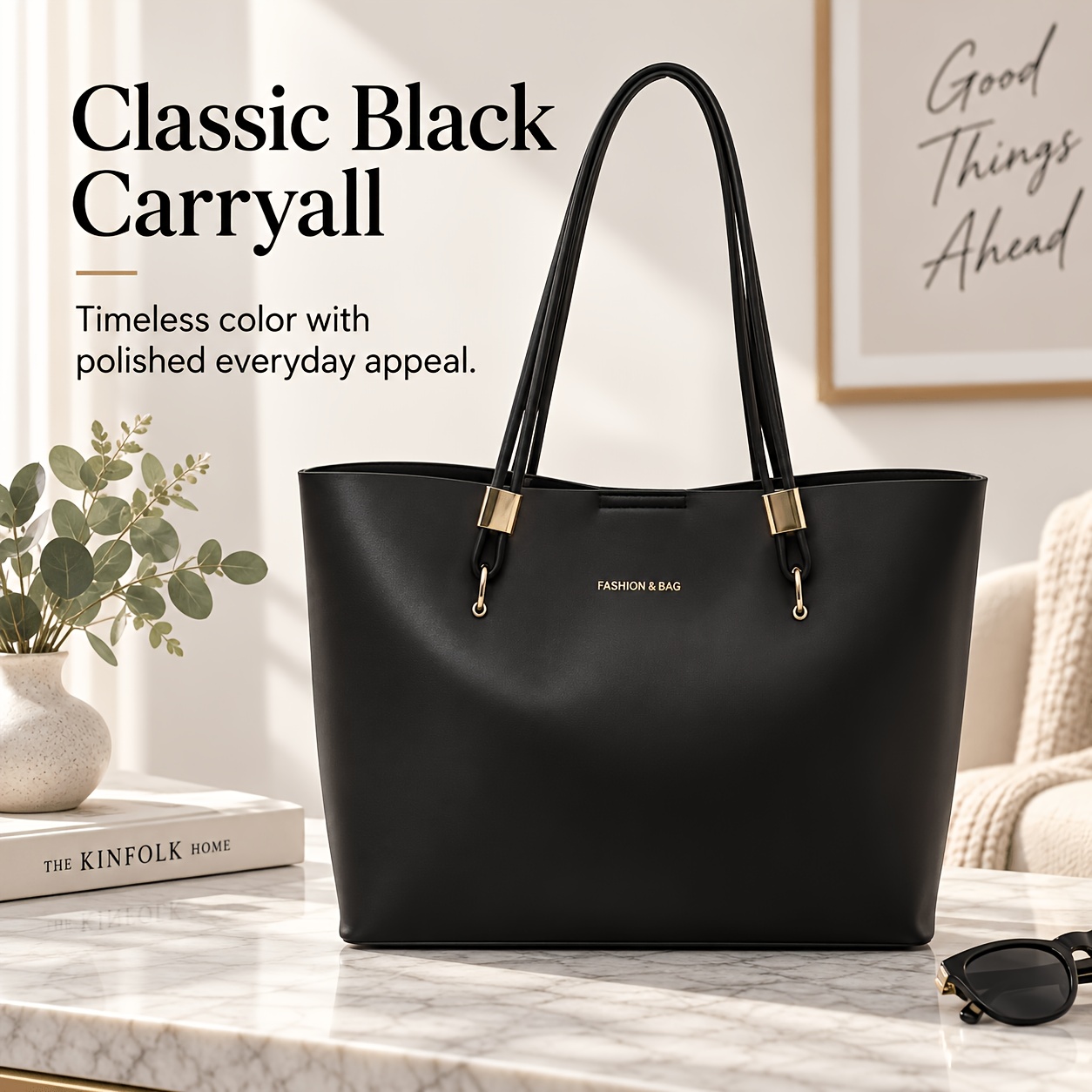 TEMU Women's Large Capacity Tote Bag, Minimalist Shoulder Bag, Stylish Work Handbag For Women, Casual Bag With