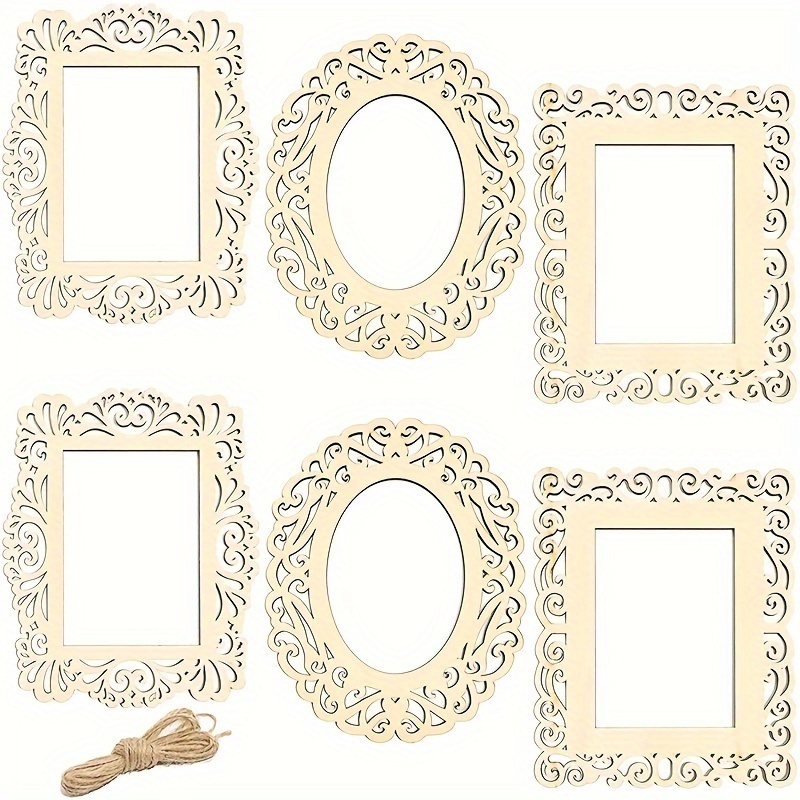 

6pcs Wood Picture Frames, 4.7 X 6.2 Inch Wooden Photo Frame With Jute Rope For Decoration, Crafts, Diy Painting Project, Display And Holds Pictures