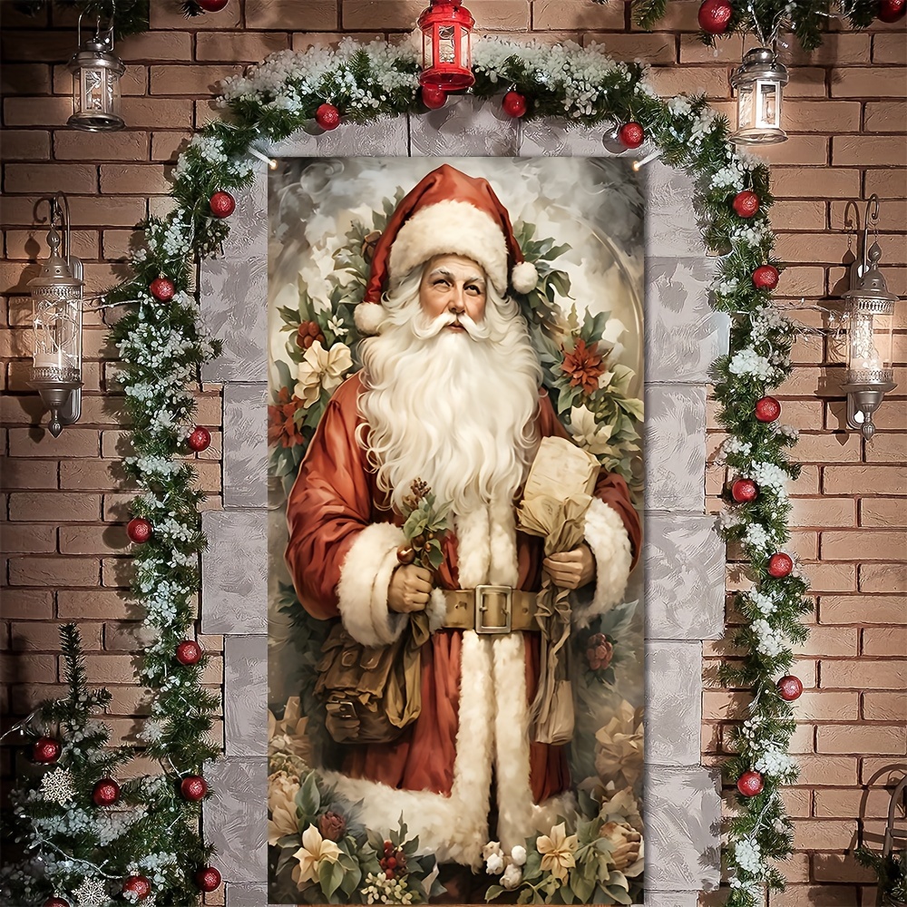 

Merry Christmas Santa Claus Door Banner - 35.4" X 70.8" Polyester, Perfect For Holiday & Party Decorations, Indoor Use