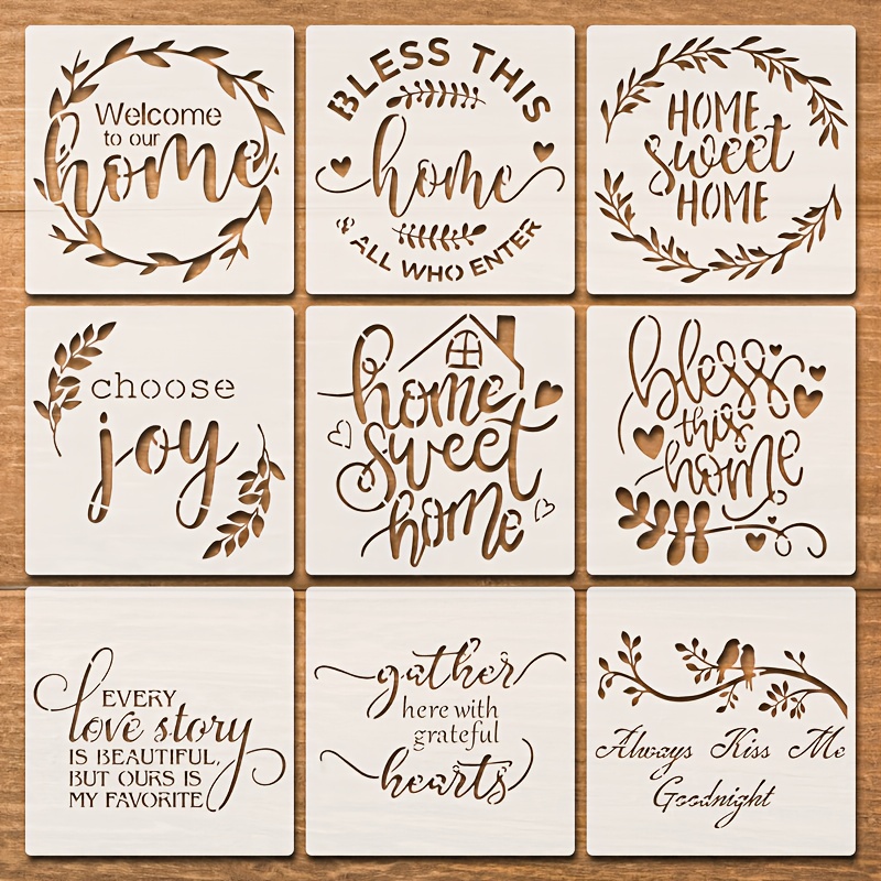 

9pcs Welcome & Inspirational Phrases Stencil Set, 6.3 Inch Reusable Plastic Templates, For Wood, Canvas & Diy Crafts Home Decor, With