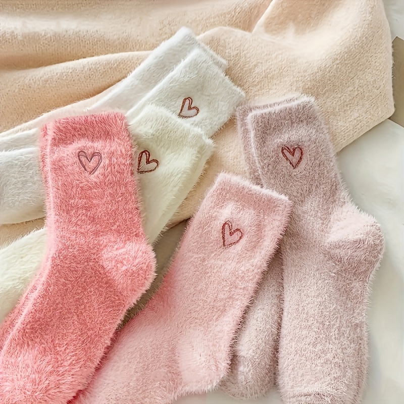 5 paar gezellige sokken met hartstikker - zacht, pluizig, tot halverwege de enkel, perfect voor dames, herfst en winter, herfst-winter sokken | hartstikker sokken | tekstuur sokken 1
