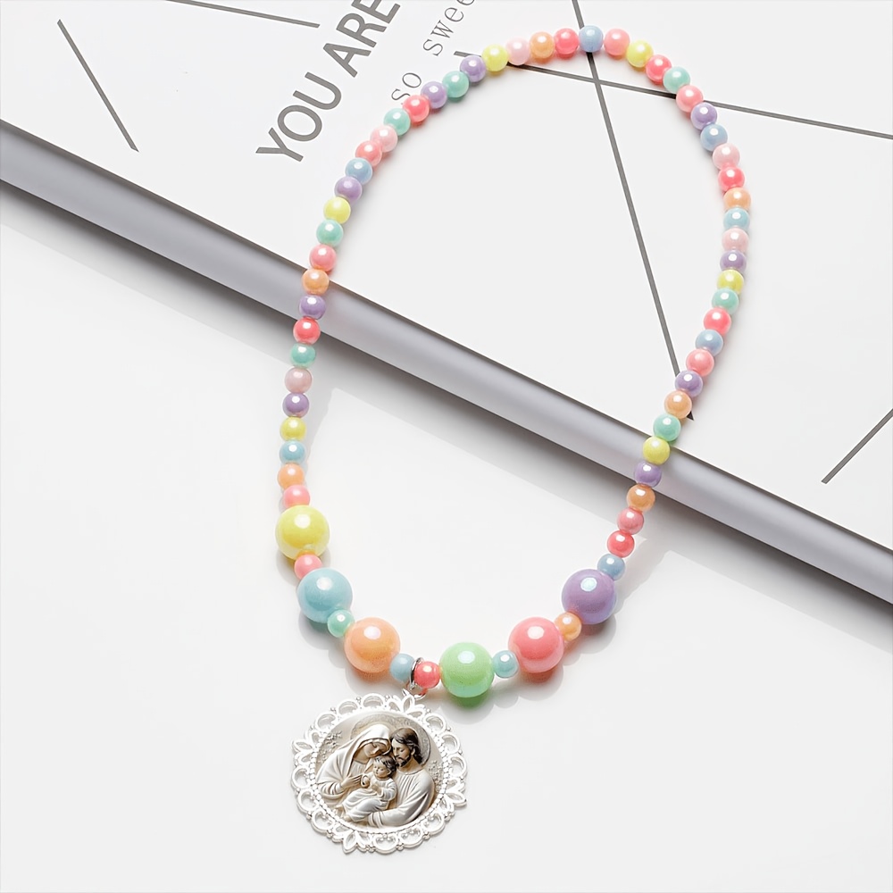 2pc Holy Family Necklace & Bracelet Set, Assorted Colors