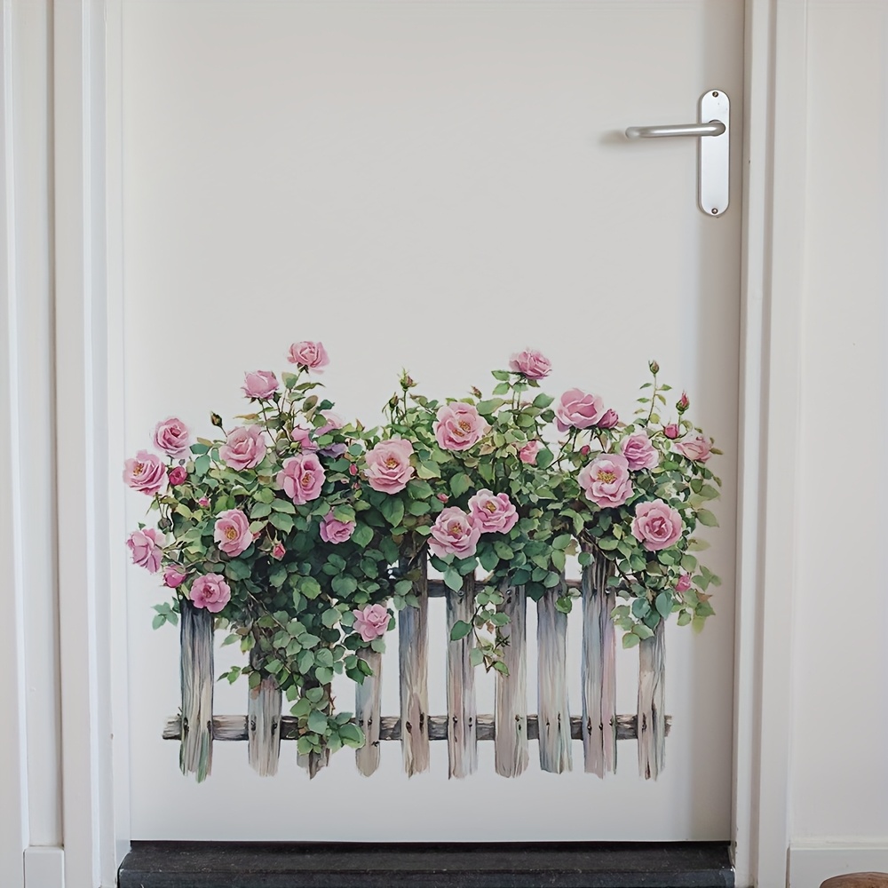 Fence Rose Flower Bedroom Living Room Entryway Wardrobe Home Decor Wall Sticker