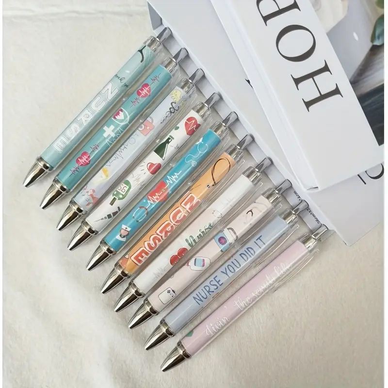 10pcs nurse themed retractable ballpoint pens set cute cartoon design with fun phrases colorful assistant thank you gift suitable for office or use work nurse accessories Product details 1