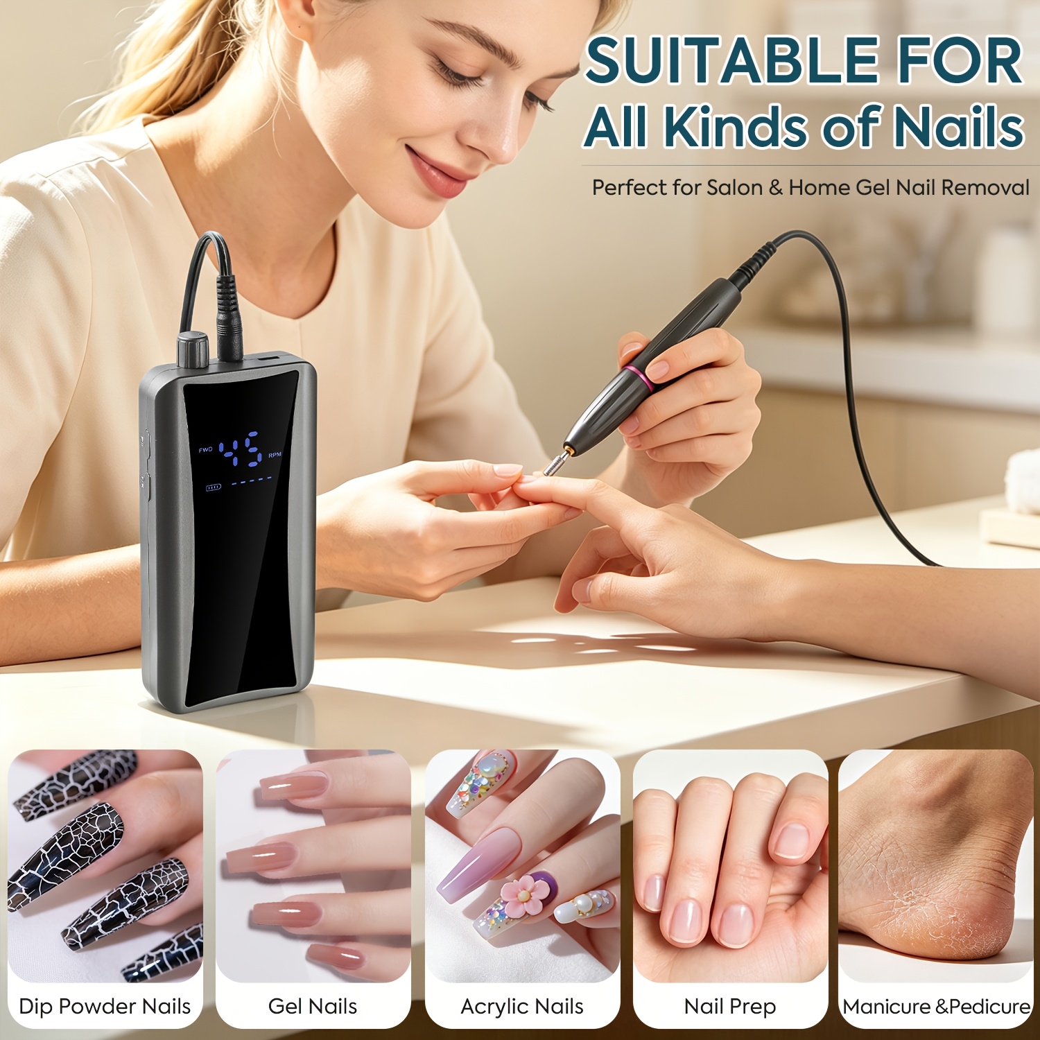 45000RPM Electric Nail Drill with LCD Display