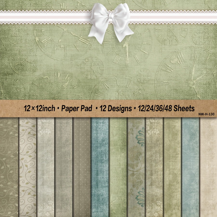 

12x12 Inch Paper Pad - 12/24/36/48 Sheets Vintage-inspired Art Craft Pattern Paper, Diy Decorative Background Cardstock For Scrapbooking, Card Making, And Crafting - Dark Retro Clock Design