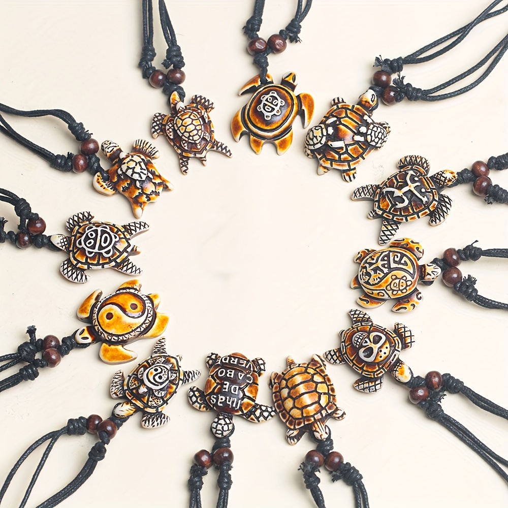 

12pcs Vintage Adjustable Resin Turtle Pendant Necklaces For Men - Casual Accessories, & Vacation