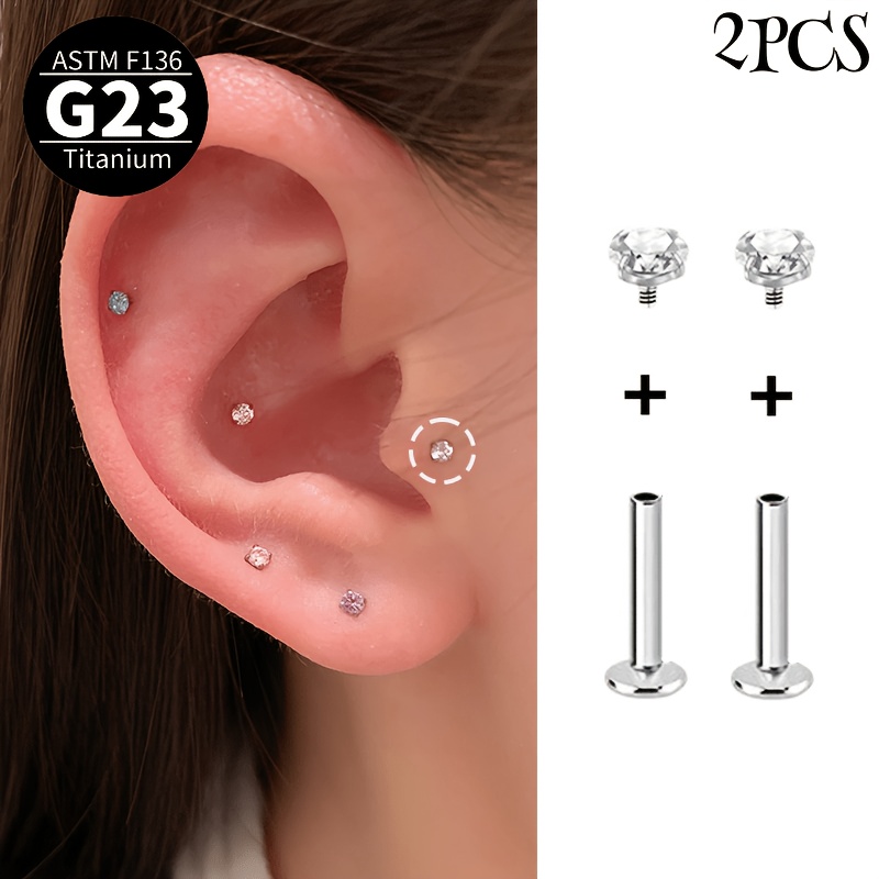 TEMU 2pcs Of Titanium Alloy Ear-piercing Earrings For Women, Small And Mini Ear Bone Studs, Studs, Lip Studs, Inner Spiral Earrings, Suitable For