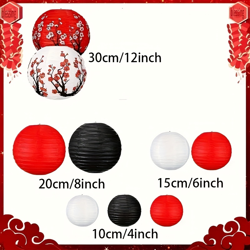 Image of 9pcs Chinese Paper Lanterns, Hanging Cherry Round Party Lanterns, Suitable For Oriental Restaurant Wedding Birthday Mid-autumn Festival Decorations