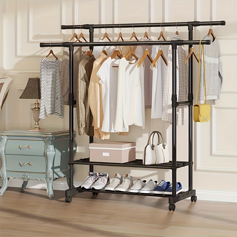 

Metal Freestanding Hanger With Wheels, Portable Rack For Bedroom, Laundry, Living Room - Multipurpose Roller Hanger