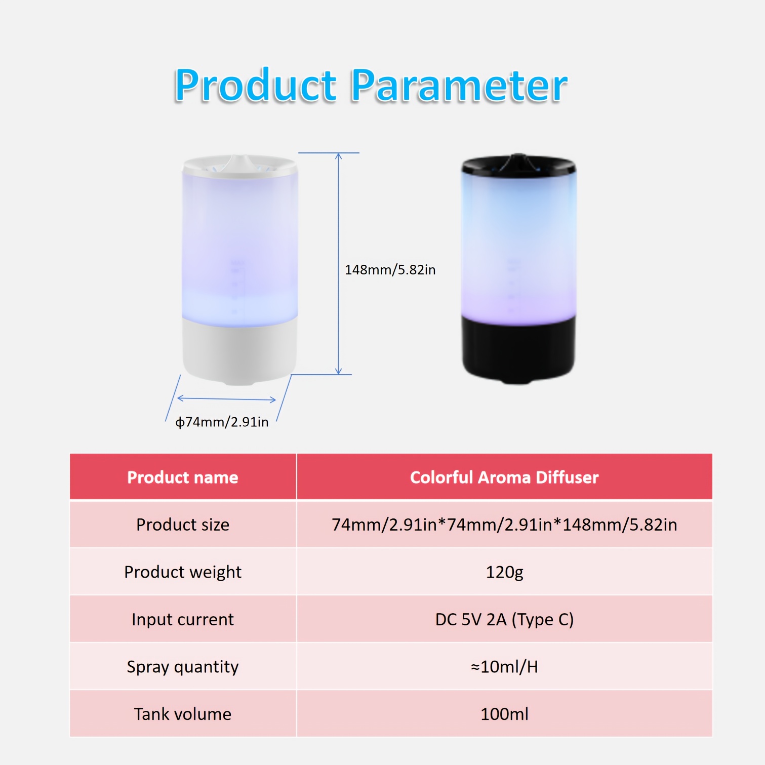 Essential Oil Diffuser Humidifier for Use, Silent Operation with Visible Water Level Indicator 7-color Magic Lights, USB Interface, Automatic Power-off Protection Ideal for Offices/bedrooms/dorms/RV