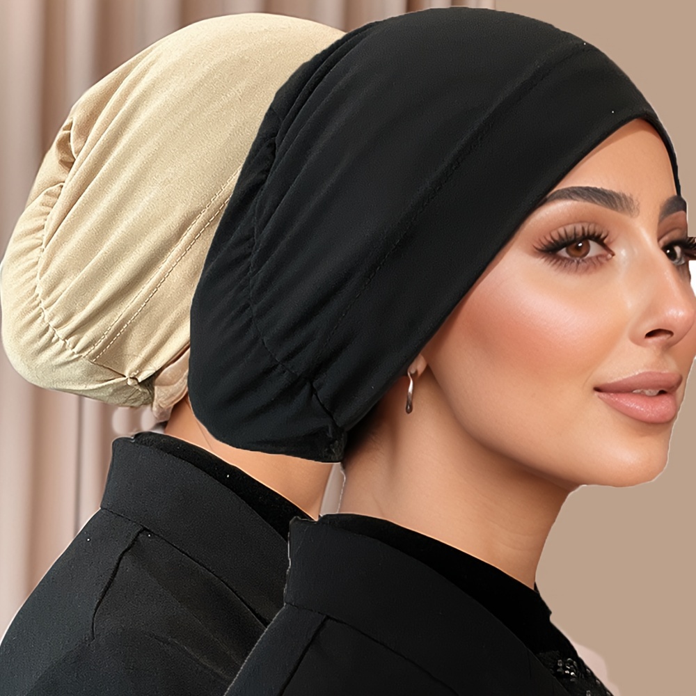 2pcs/Set Solid Color Muslim Headscarf with Closed Back Cap