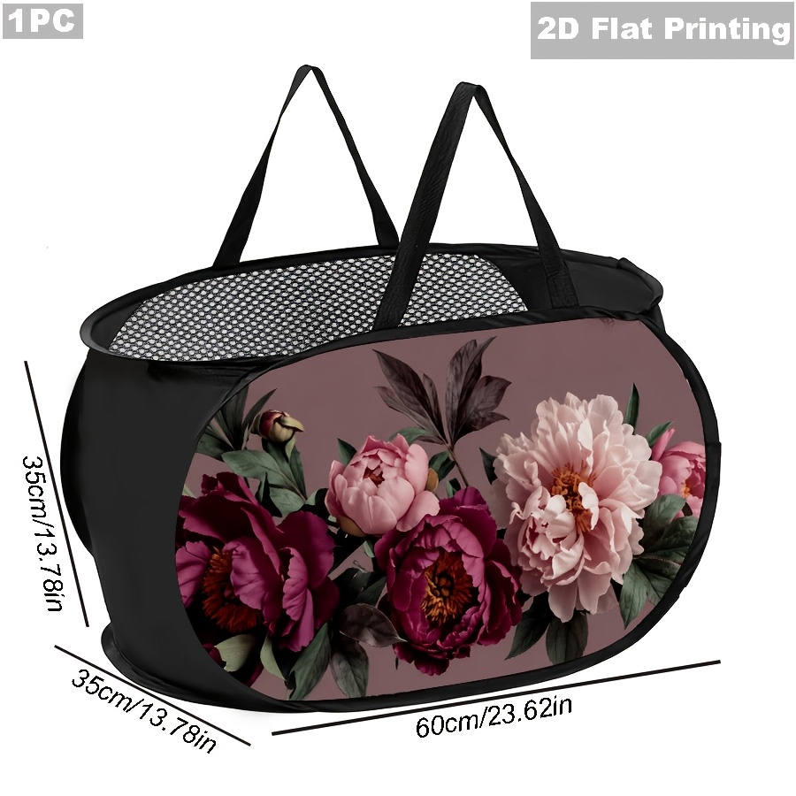 TEMU Panier à linge pop-up extra large en avec motif floral élégant de , 1 pièce, plat 2D, pour un rangement et une organisation faciles dans , de