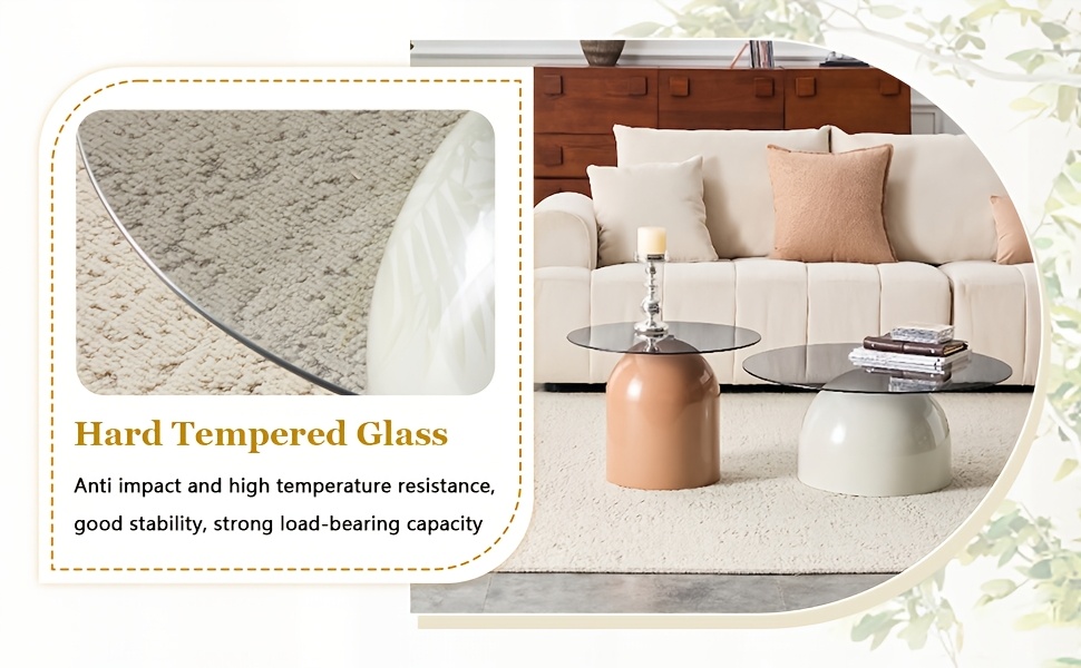 Nesting Coffee Table Set Of 2, Small Coffee Table for Small Spaces Apartment, Round Glass Coffee Table Set, Modern Space Saving Center Table for Living Room Balcony Office