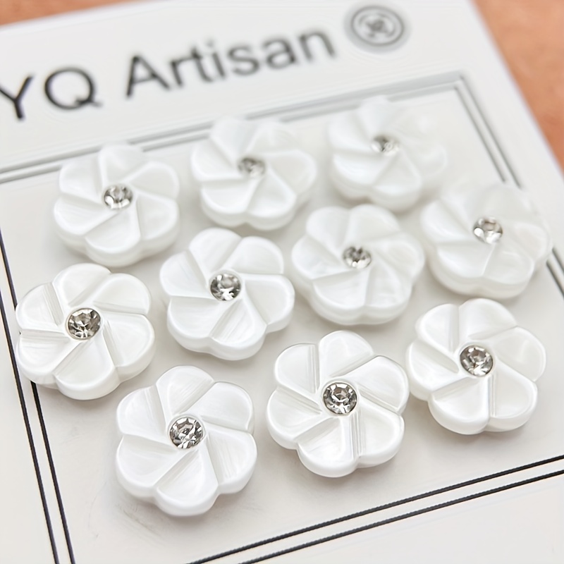 Image of 10pcs With Diamond Plum Resin 6 Buttons, 12.5mm, Flower Shape, Fashionable , Knitted, Sewing Supplies, Very Suitable For Clothing, Formal Wear, Outerwear, Sweater, Jacket, Shirt, Suit, Dress