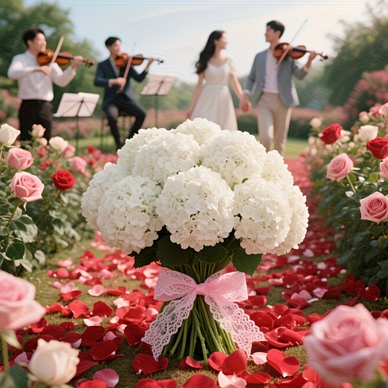 TEMU 6pcs Artificial White Hydrangea Suit-home Decoration Simulation Flower-uv-resistant Plastic Vine Garnet, Suitable For Wedding, Garden, Porch And
