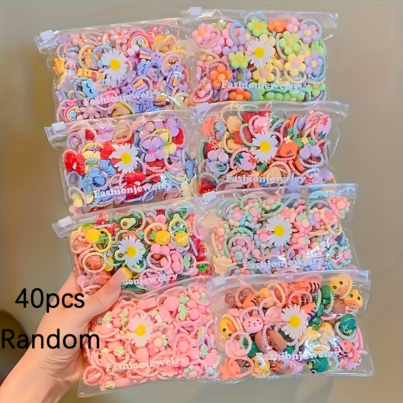 

10 Complimentary For A Total Of 50, 40pcs Cute Hair Bands - Hair Bands For Ponytail & Braid, Cute Thumbtacks Hair Ties Hair Accessories, Vanity Dresser Hair Bands Accessory Set