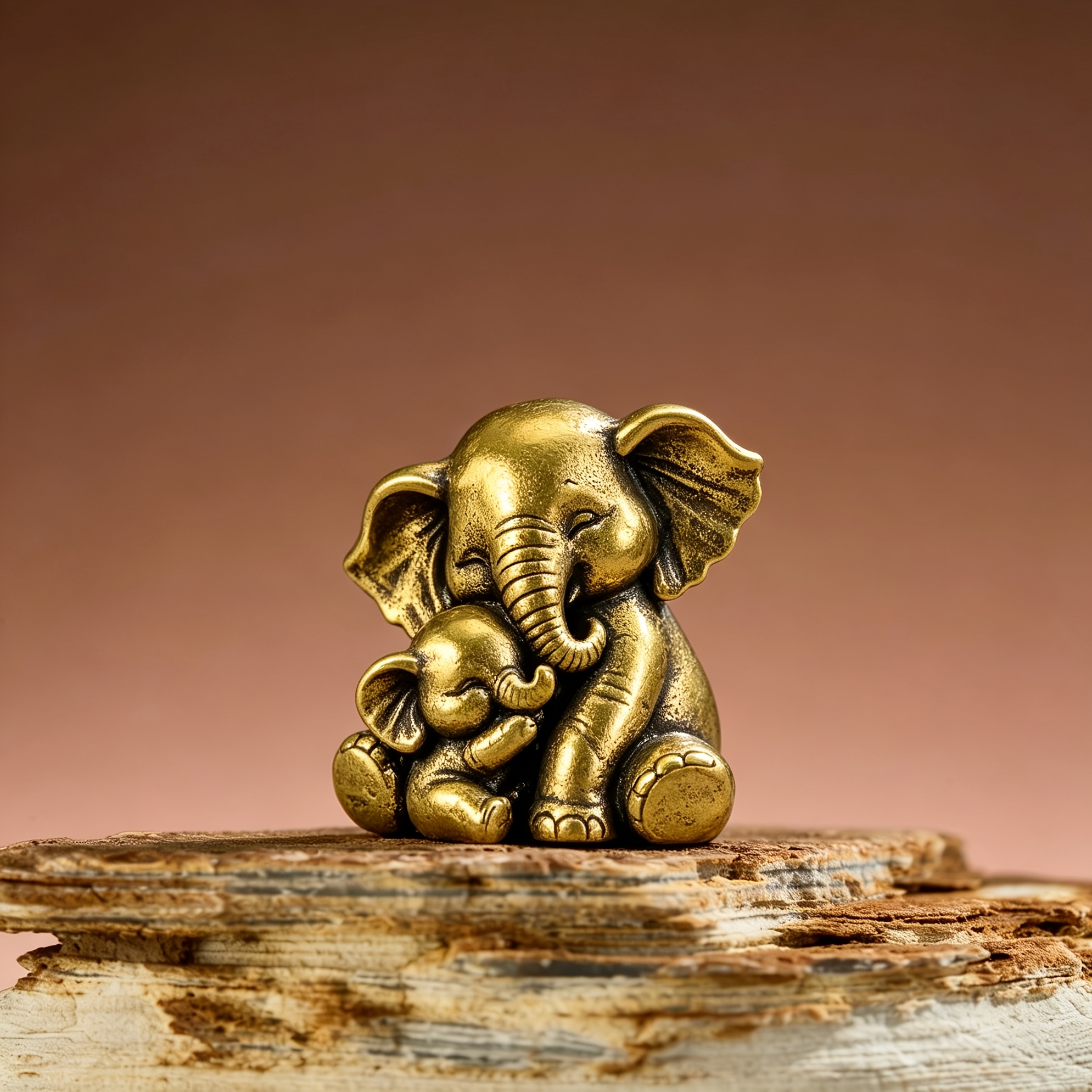 TEMU Collectible Figurines 100% Solid Brass Vintage Brass Cuddling Elephants Figurine, Perfect Thanksgiving & Christmas Collectible Gift, Great For