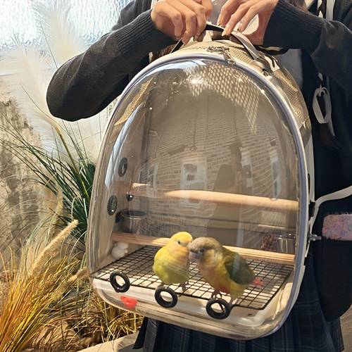 tragbares parrot-tragetasche, großes vogelkäfig für zwei mit abnehmbarem , mesh- , zwei perchen, nahrungstasse, reißverschluss, mehrere belüftungsöffnungen, großes transparentes fenster, parrot-outing-rucksack