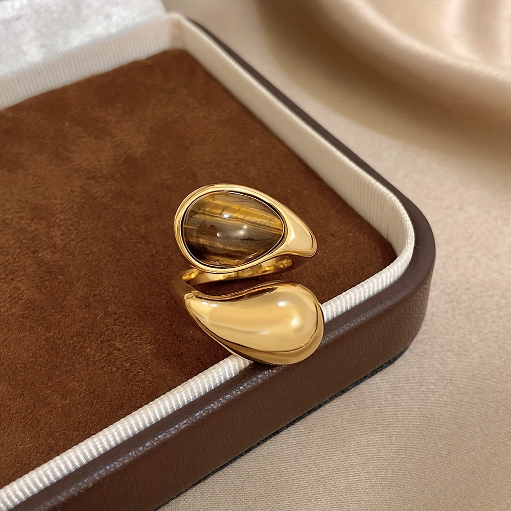 Image of 1pc Tiger Eye Stone Rings 304 304 304 Stainless Steel Jewelry Couple Additions Suitable To And Ideal Valentine's Day Gift, Without Battery