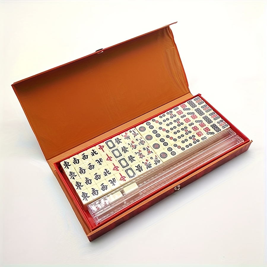 TEMU Jeu de Mahjong de Voyage : 144 Tuiles, Version ABS Durable et Compacte - Amusement , Petit Mahjong pour de 14 Ans et Plus