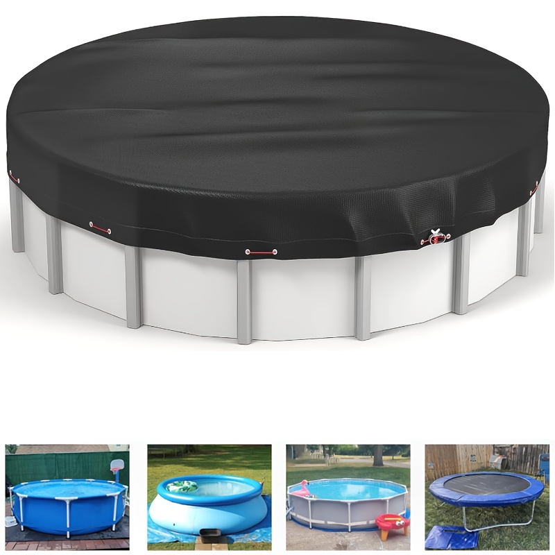 

1pc Black Round Oxford Cloth Pool Cover, , Waterproof, Dustproof, Uv-proof, Etc., Suitable For Above-ground Swimming Pools, With Tightener, .