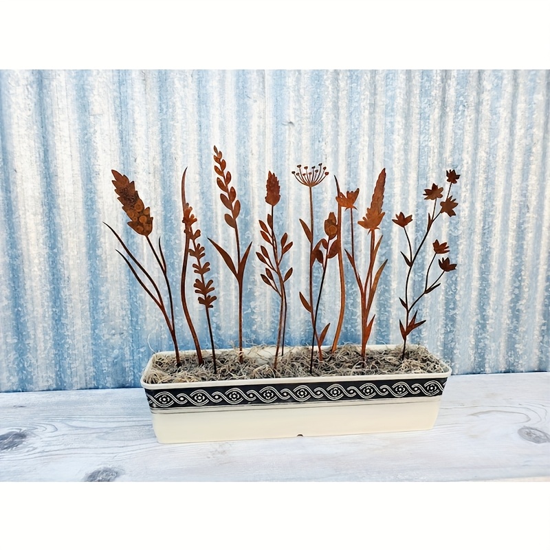 12 stück rostige metallblumen gartendeko botanische