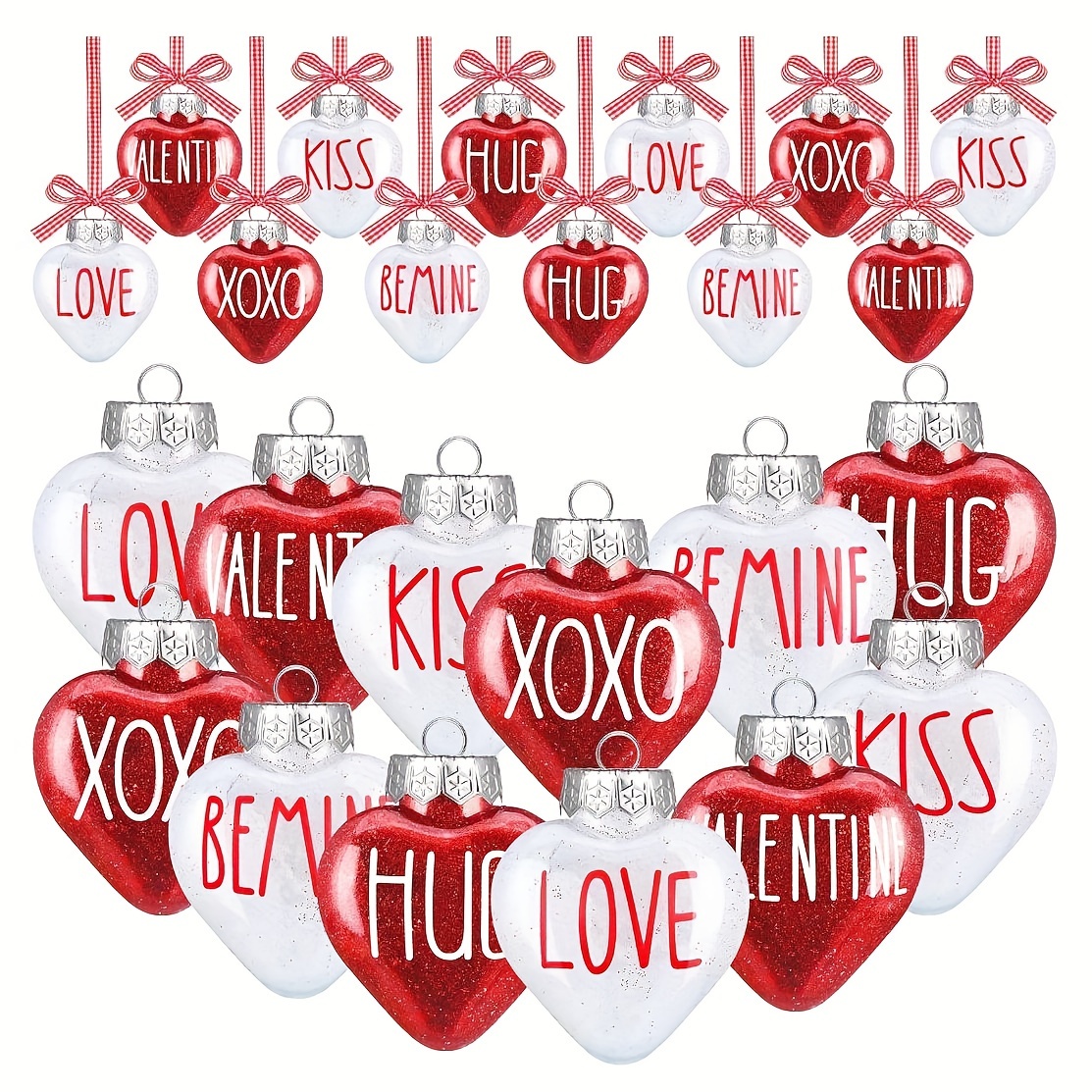 TEMU 12pcs Valentine's Day Heart Ornaments - Romantic Designs, Hanging Decorations For Tree And Party, Plastic, No Electricity Needed, Romantic Celebrations, Valentine's Day Decorations