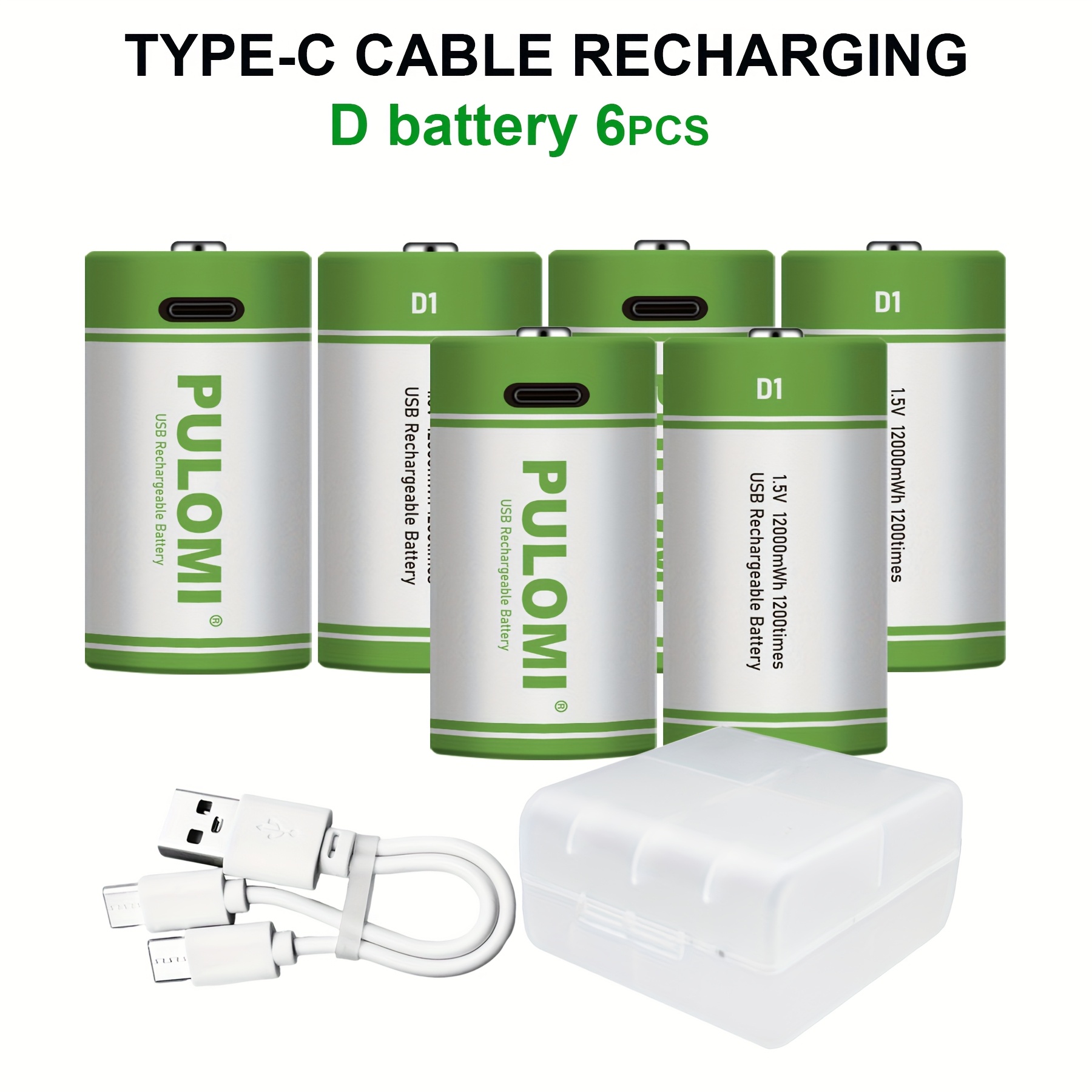 TEMU 6pcs D Battery D Batteries, Usb/type-c D Rechargeable Lithium , High Capacity 1.5v 8000mah 12000mwh Rechargeable Lithium Battery, 3 Hours Fast
