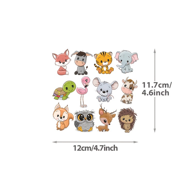 12pcs Vinyl Animals Turtle Mouse Fox Iron-on Patches Heat Transfer Sticker Cuttable Iron On Stickers Film For Baseball Cap Bed Sheet Pajamas