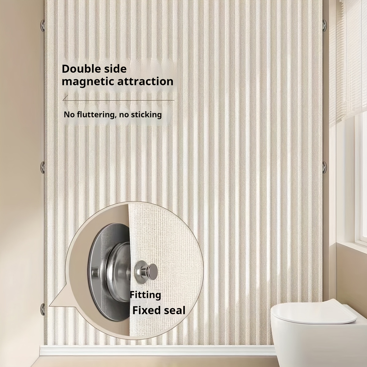 Rideau De Douche Pliant LAIYUTING Lin 120x200cm - Aspiration Magnétique Pour Séparation Humide/Sèche