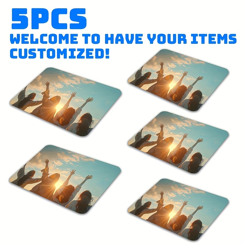 TEMU Custom 5-pack Personalized Mouse Pads, Gift Custom Mouse Pads, Microfiber Surface For Smooth And Y Glide, Non-slip Base, 1mm Thickness,