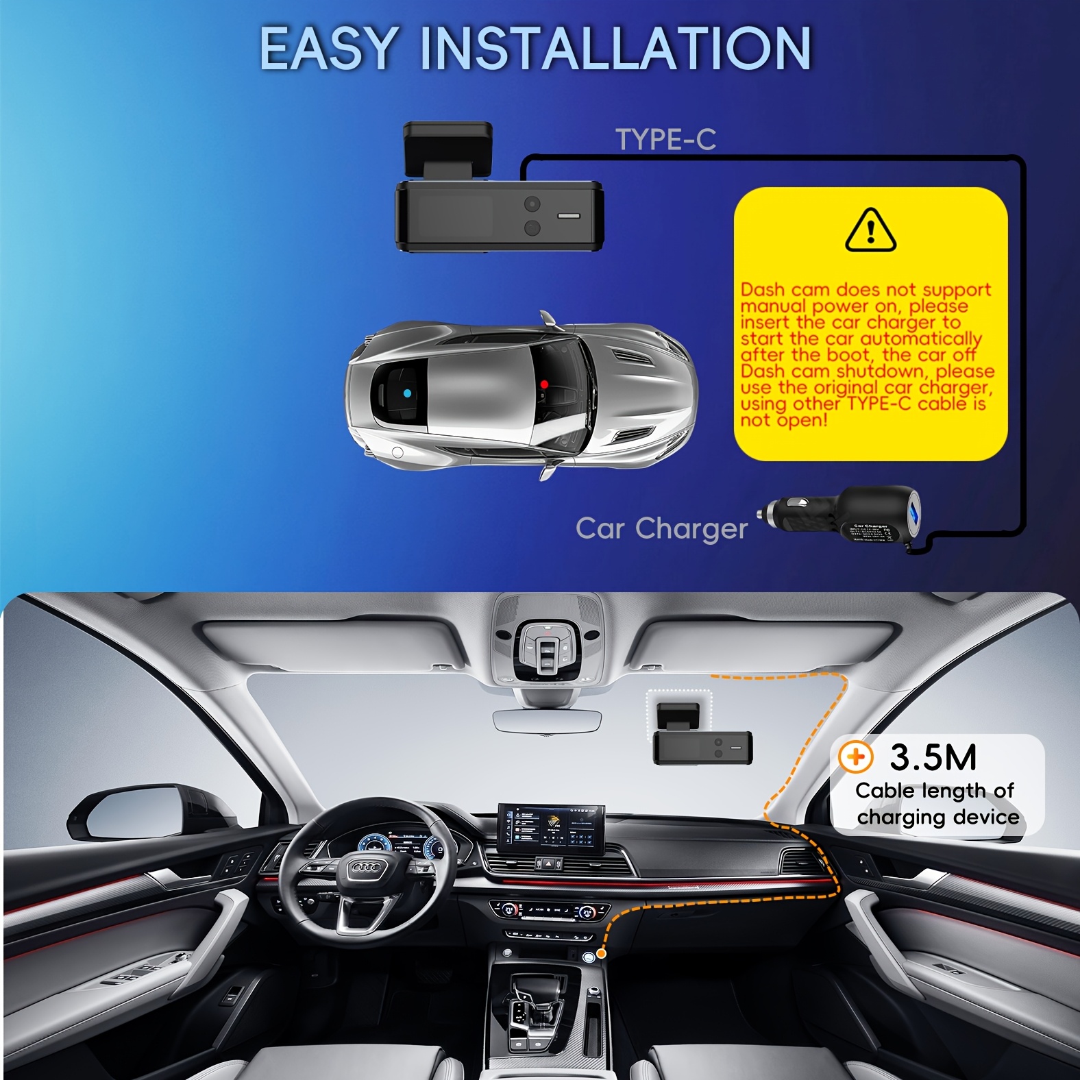 4K Vehicle Camera with 170° Ultra Wide-Angle Front Lens Featuring WDR Technology | G Sensor Impact Lock | Continuous Loop Recording | Night Vision, Wifi-Enabled Control for Any Vehicle