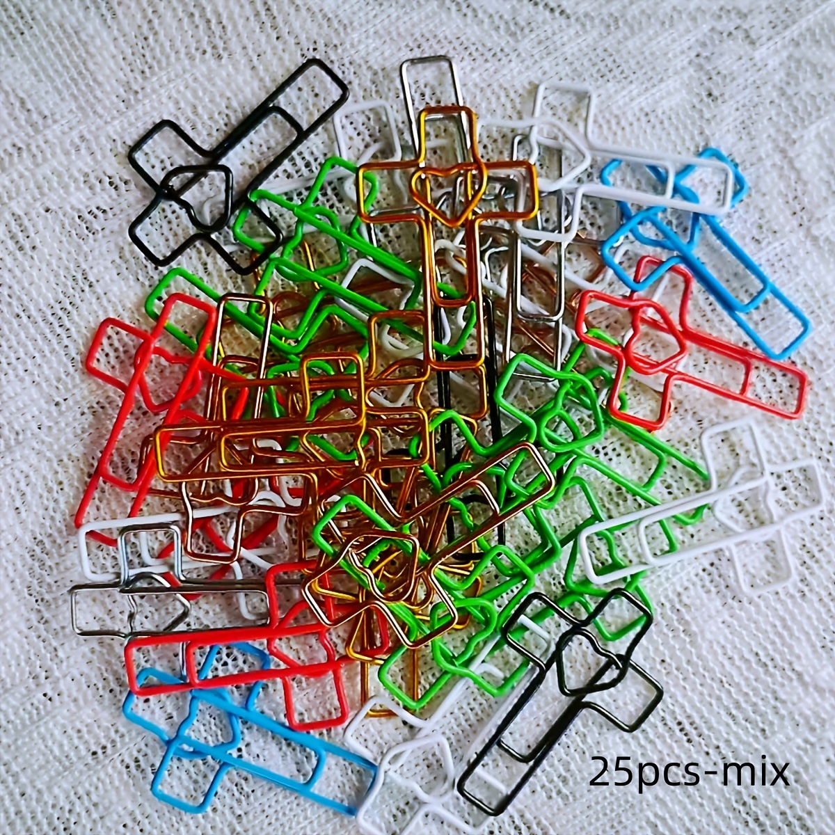 Image of 25pcs Cross Heart Paper Clips, Cute Christian Bible Journaling Supplies, Multicolor Religious Bookmarks, Shaped Paperclips For Office Scrapbooking, Sunday School Baptism Gift