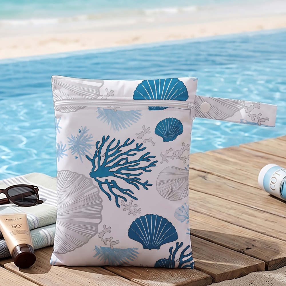 TEMU Borsa /Asciutto da 1 pz Qualit� con Stampa Oceaniche e , Pochette da Spiaggia Portatile Riutilizzabile per Costumi da Bagno con Cinturino da